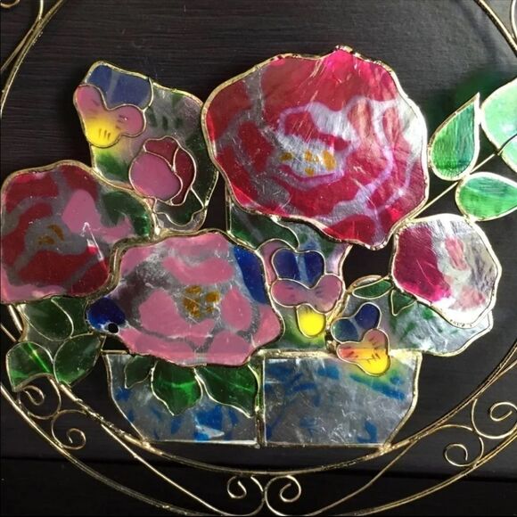 Vintage Capiz Shell Pansies Suncatcher - Picture 2 of 9